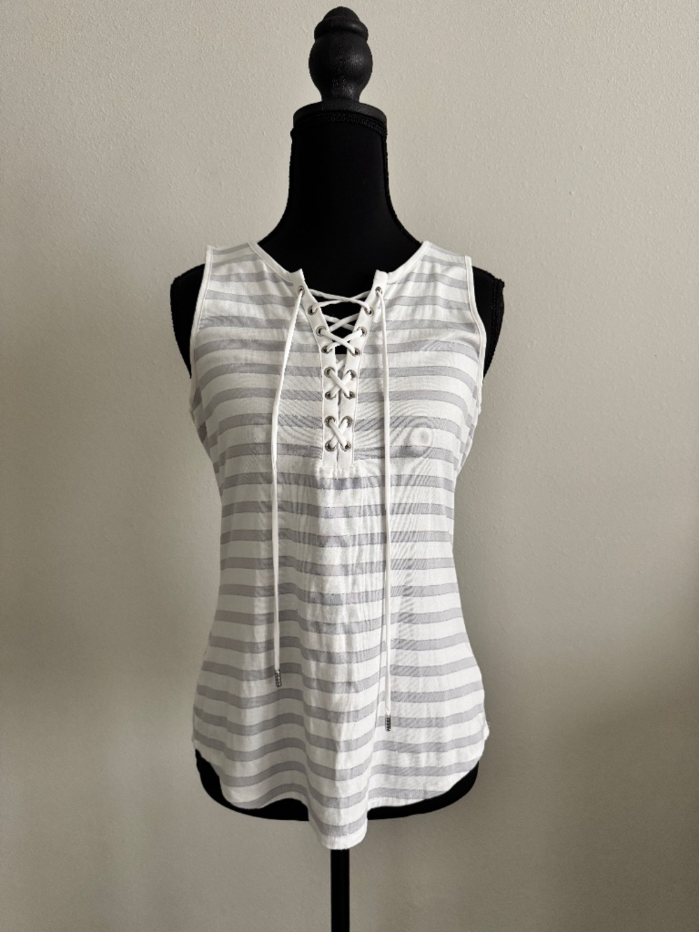 White House Black Market Striped Lace-up Tank Top; Size S